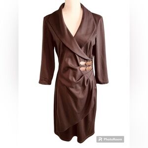 Amanda Lane Women’s Medium Black Midi Dress Brown Buckle Accents